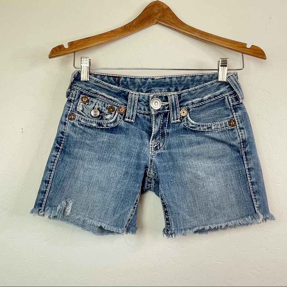 True Religion Y2K Joey Low Rise Cut Off Flap Pocket Denim Shorts Size 24 - Picture 3 of 16